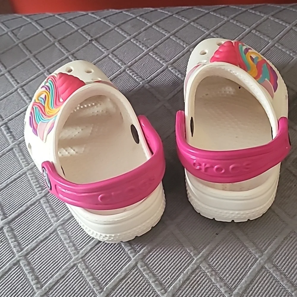 Crocs Kids Unicorn Clogs Sandals - Pink & White Size 7c Firm